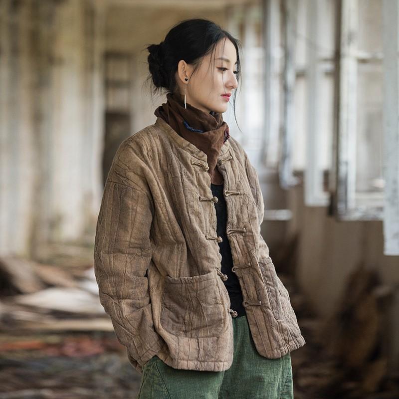 Johnature Женские винтажные пальто с длинным рукавом в китайском стиле, зимние лоскутные пальто с карманами и пуговицами