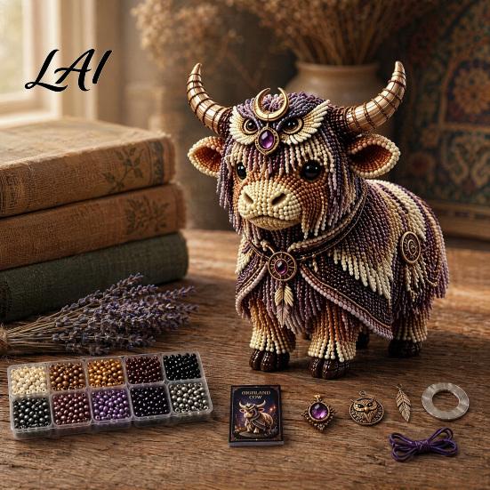 Adults Bead Craft Kit Highland Cow Kit Mythical DIY Tiny Decorative 3D Beaded Animal Art Project for Teens Handmade Gift Artistic Home Decor
