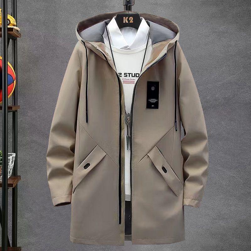 Men Spring Autumn Long Windbreaker Casual Loose Coat Design Solid Color Trench Men Fashion Mens Jackets Outerwear