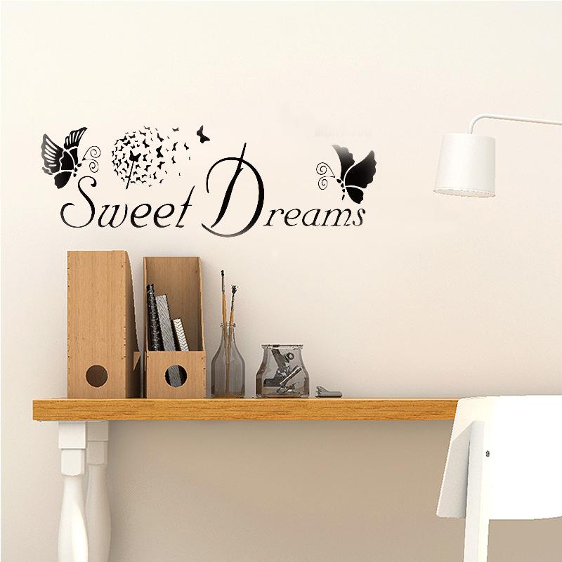 Dreams Love Removable Wall Stickers Sweet Quote Bedroom Decals DIY Butterfly