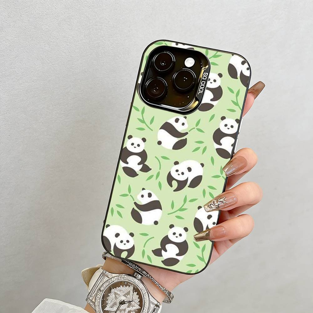 Чехол для телефона с чиби-пандой для iPhone 17,16,15,14,13,12,11 Plus,Pro Max,XS,Цветная серебристая внутренняя крышка