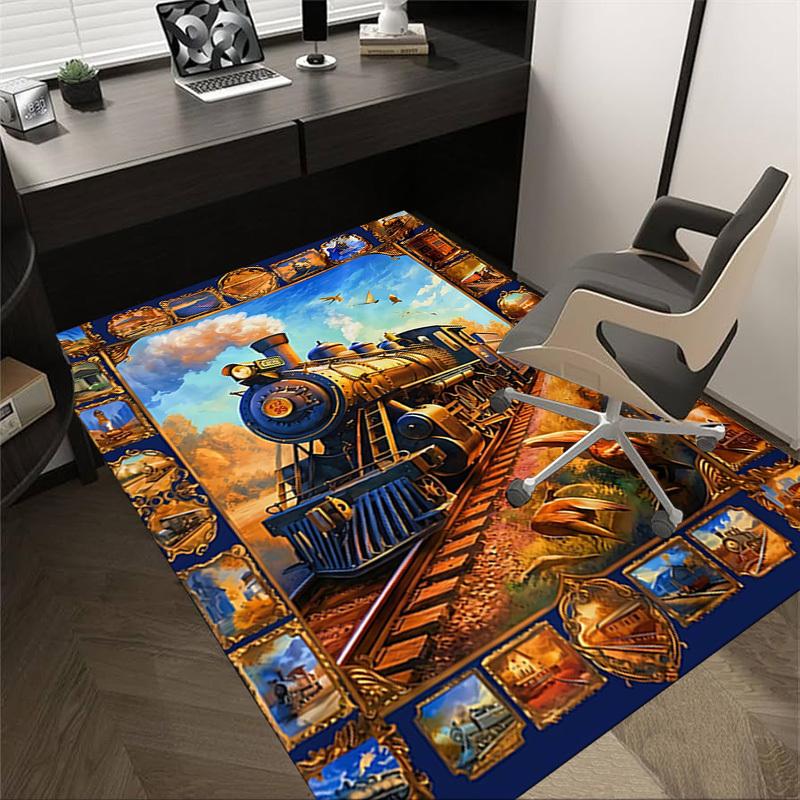 1PC Train Railway Non-Slip Floor carpet, Office, family, bedroom, Studio - Large Area Rug, Vibrant Colors-C0482