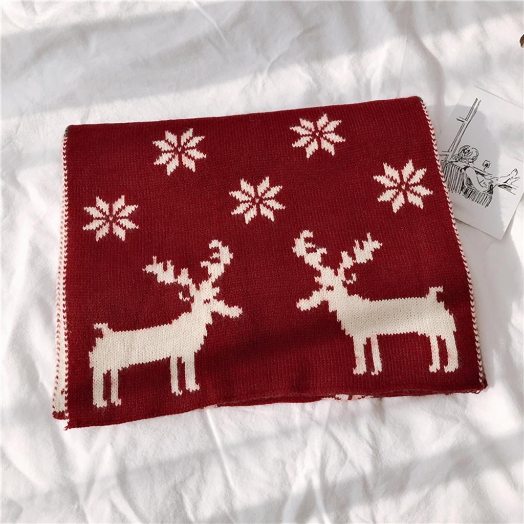 Christmas Red Knitted Cotton Shawls Scarf Woman Winter Warmer Scarves Deer Elk Printed Wrap Female Muffler Gift Scarf  Shawls
