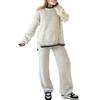 Women Striped Knit Sweater Wide Leg Pants Set Split Pullover Tops Elastic High Waist Straight Pants Two Piece Set Lounge Wear