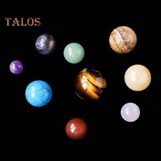 Faux Crystal 9 Planets Ball Solar Sun System Rock with Wooden Box Realistic Looking Quartz Stones Beads Desktop