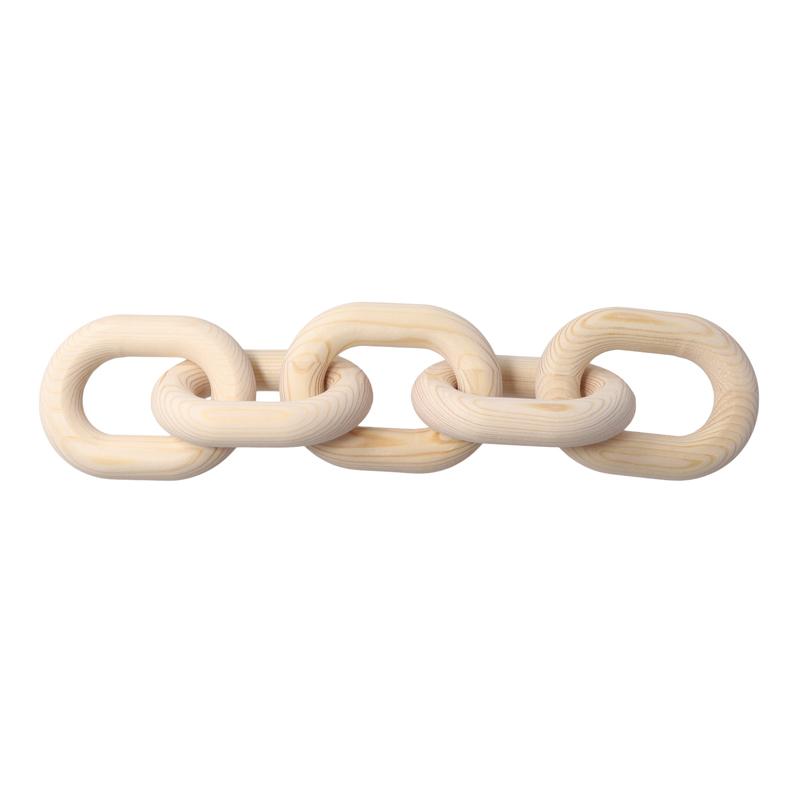 1PC Farmhouse Decorative Pendant Table Farmhouse Wooden Ornament 5-Link Chain Wooden Chain Decoration Hand Carved 33x8x2cm