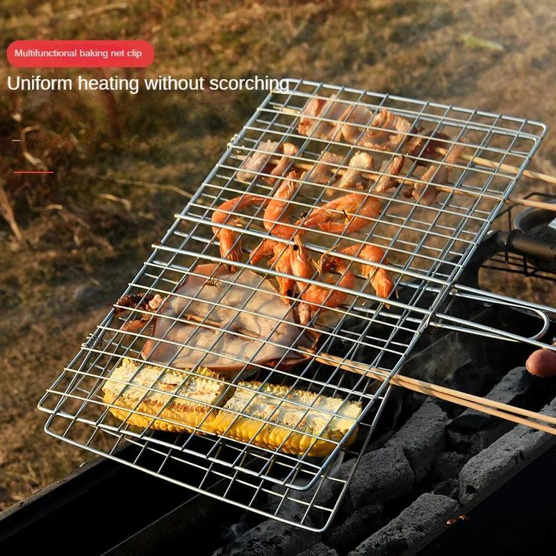 Foldable BBQ Basket Kamado Bbq Accessories Portable Dog Sling Water Gun Stainless Steel Removable Handle Steak Grill Barbecue