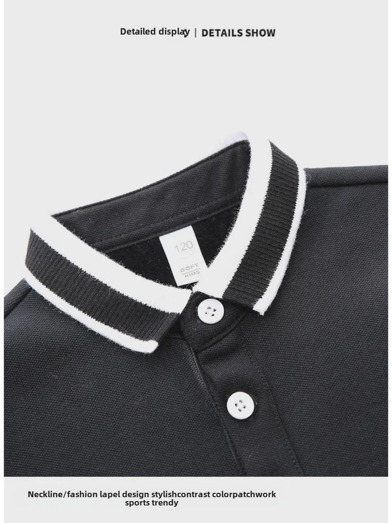 Boys' Long-Sleeve Velvet Polo Shirt - White School Uniform for Older Children In Winter