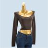 French Style off-Neck off-Shoulder Knitwear Female Spring & Fall New Design Sense Short Exposed Navel Slim Long Sleeve Top