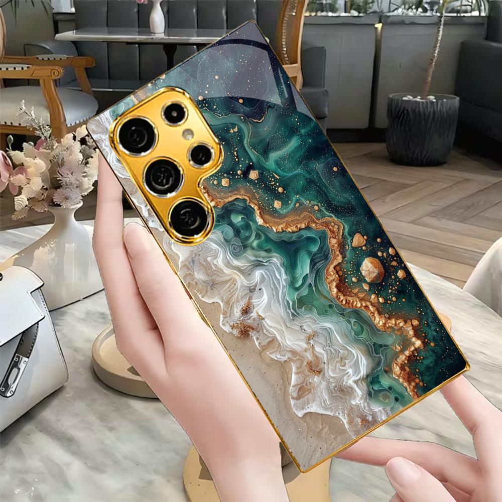 Стеклянный чехол для телефона с узором из зеленого песка для Samsung Galaxy S26 22 23 24 25 PLUS S21 22 23 24 25 ULTRA задняя крышка