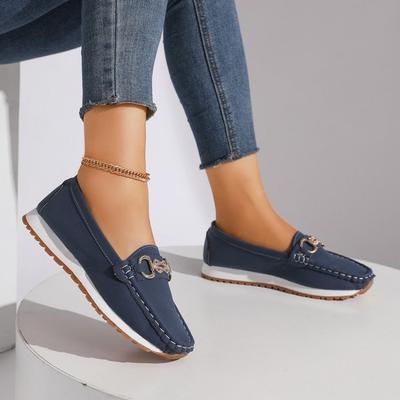 Обувь больших размеров, Одинарная обувь, Женская обувь, Новая металлическая обувь на плоской толстой подошве, Лоферы