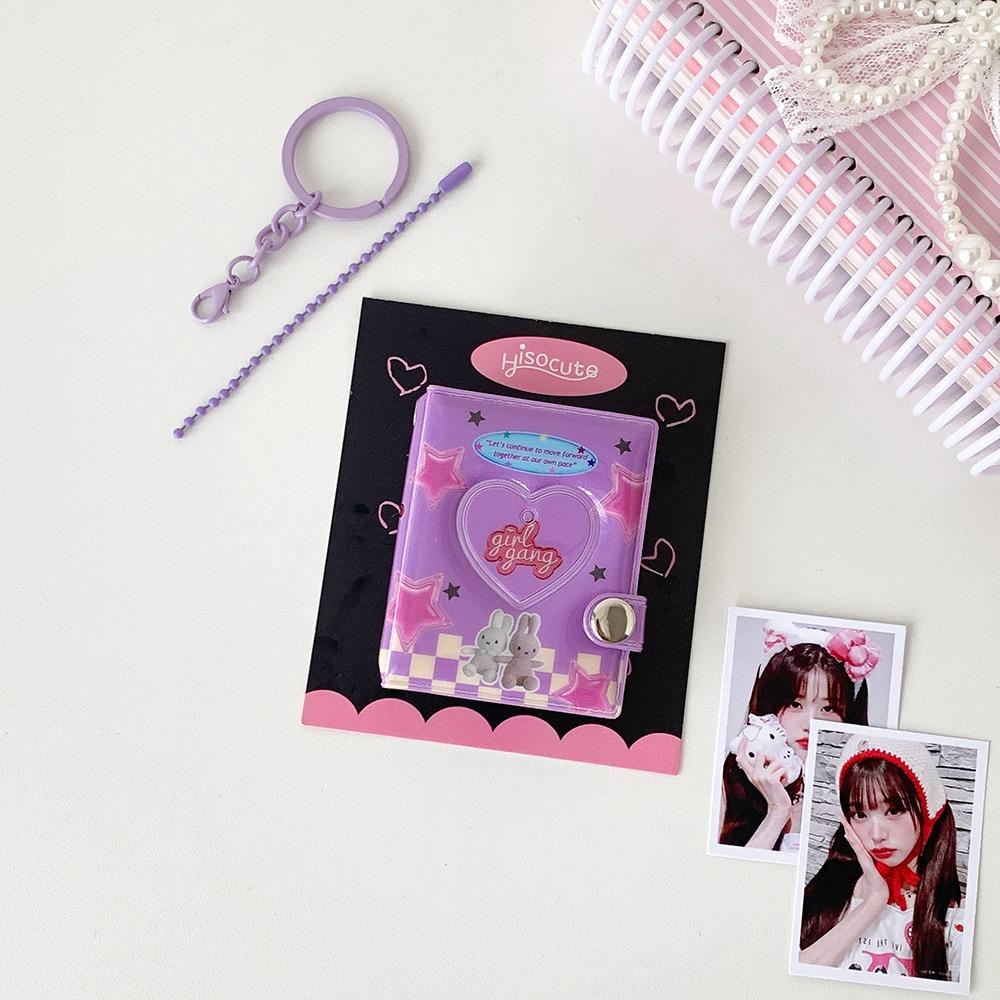 Keychain ID Photo Holder Snap Closure Idol Card Organizer Retro Card Storage Album