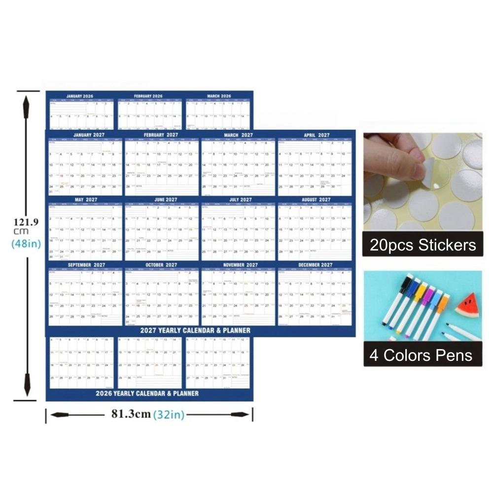 Большой настенный календарь 32x48 дюймов, настенный, ламинированный, новый календарь для сухого стирания, для офисного использования