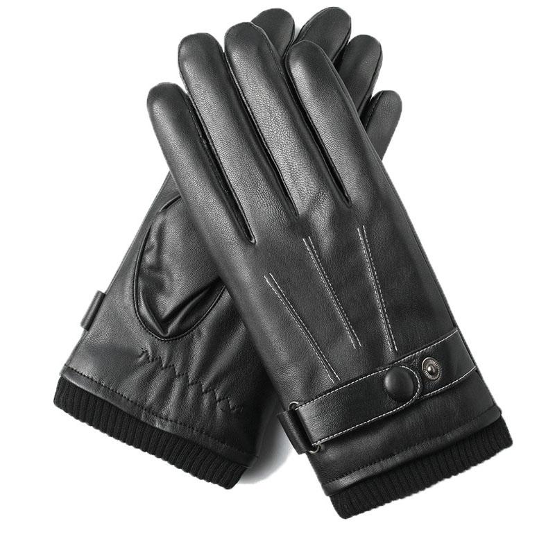 Мужские зимние перчатки с полным пальцем из искусственной кожи, защитные перчатки для верховой езды, нескользящие перчатки для сенсорного экрана, регулируемые кнопки для использования на открытом воздухе