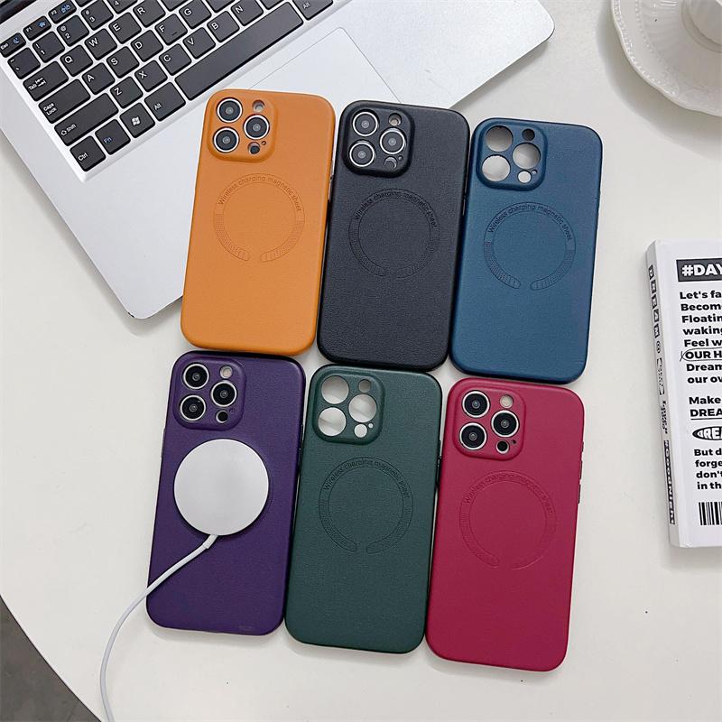 Прецизионная защита камеры с отверстием, беспроводная зарядка для кожаного чехла Magsafe для iPhone 15 14 13 12 Pro Max Plus, магнитный противоударный чехол-бампер