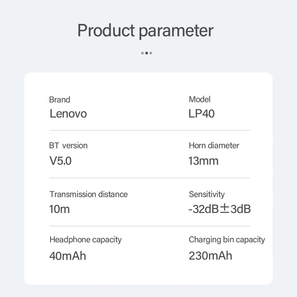 Lenovo Наушники LP40 True Wireless BT Earbuds Спортивные полувкладыши с подвижной катушкой 13 мм