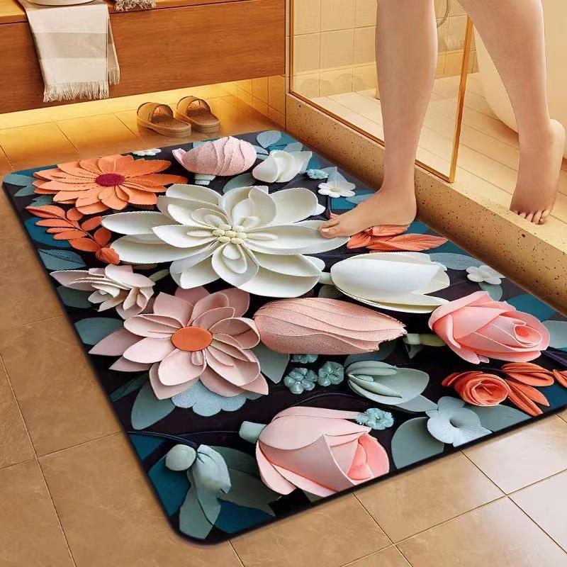 Three-dimensional Flower Floor Mat Bathroom Diatomaceous Mud Non-slip and Dirty Quick Drying Floor Mat Household Suction Carpet