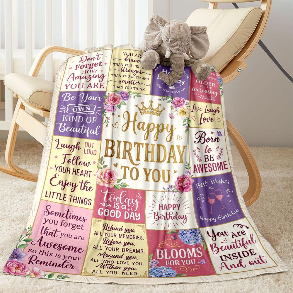 Floral Birthday Celebration Flannel Blanket-Soft and Suitable for Sofas,Beds,Offices,Travel,All Seasons,Great Gift for Holidays and Birthdays.
