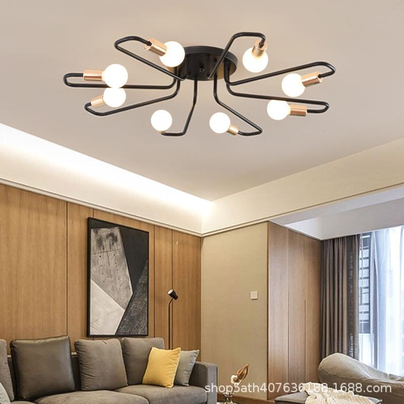 Cross-border Nordic creative personality light luxury restaurant lamp simple modern living room bedroom study wrought iron multi-head ceiling lamp