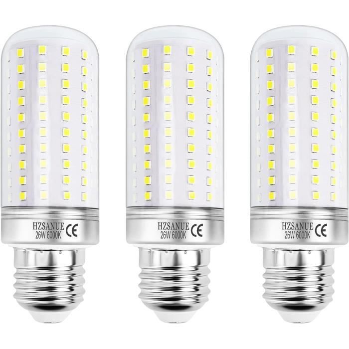 Ampoule LED - HZSANUE - E27 - 26W - 2900 Lumens - Blanc Froid 6000K - Pack De 3