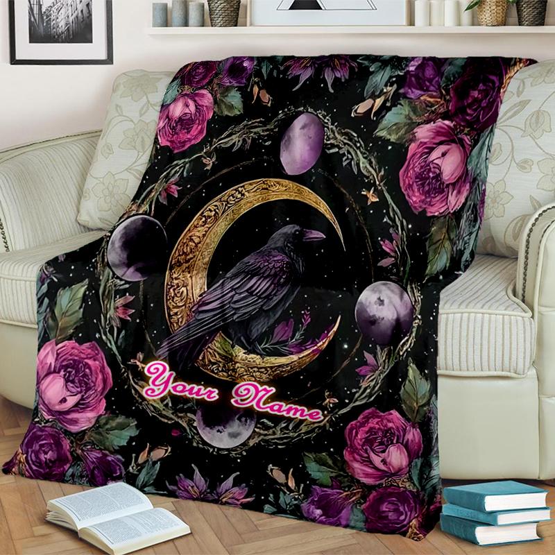 1PC Custom Name Ethereal Raven Moonlit Garden blanket versatile,all-season throw suitable for the living room,bedroom,camping,travel,and gift