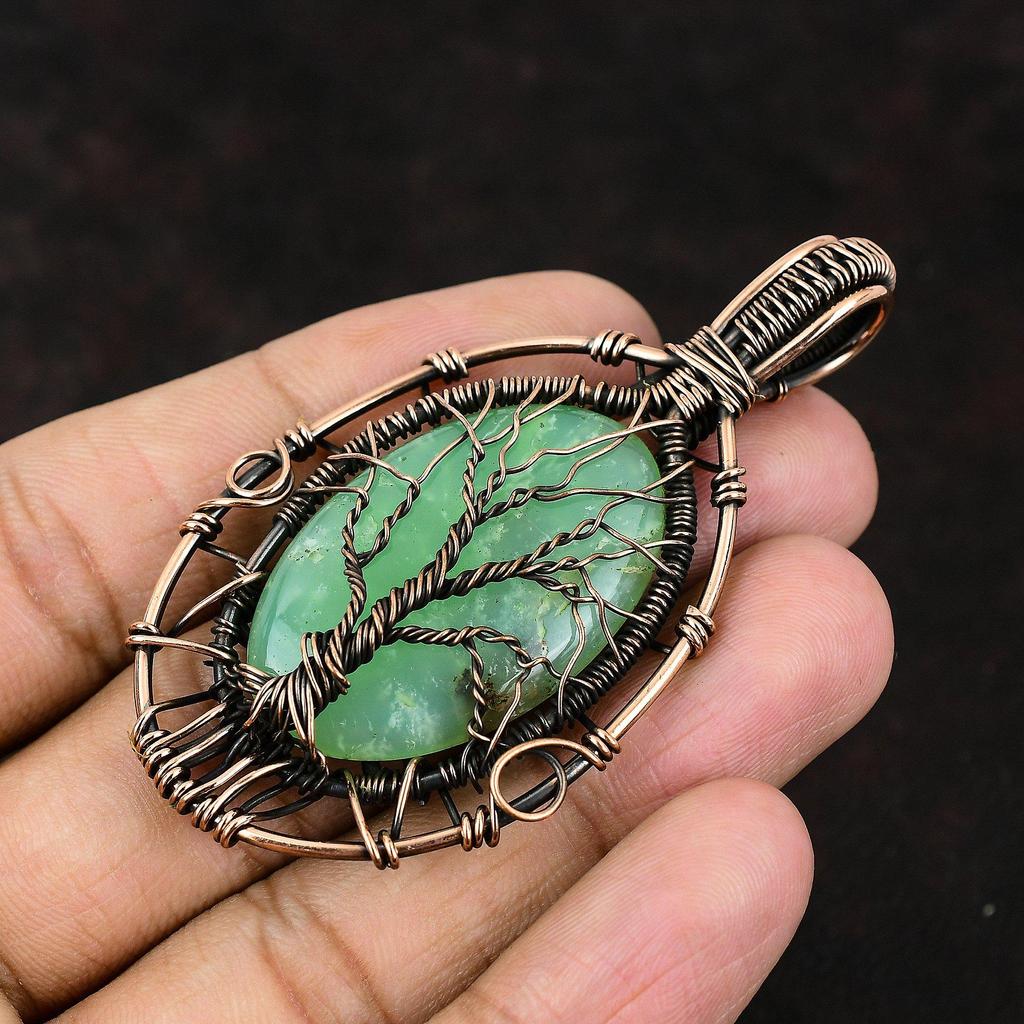 Tree Of Life Chrysoprase Pendant Copper Wire Wrapped Jewelry Gemstone Jewelry Gift For Her Gift For Mom Chrysoprase Jewelry Designer Pendant