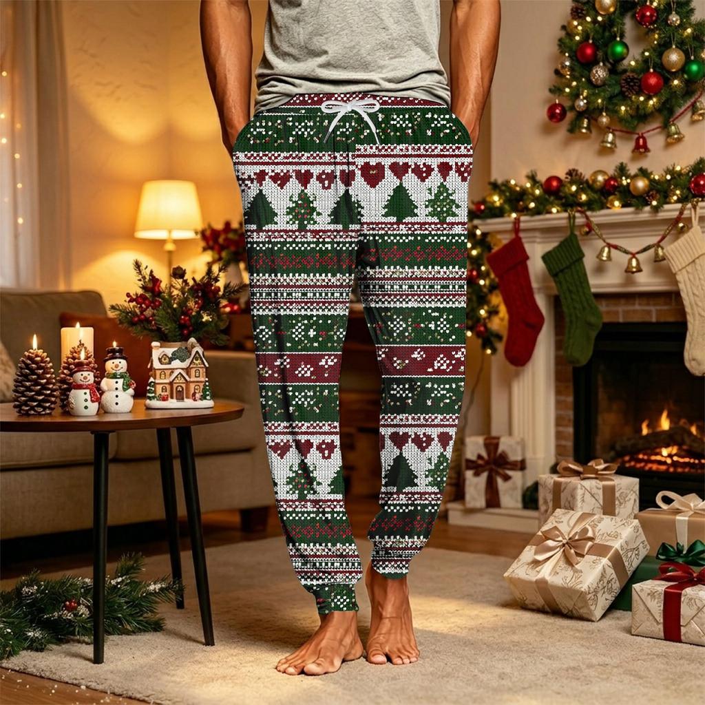 Men's Pajama Pants with Pockets Tapered Pants Christmas Print
