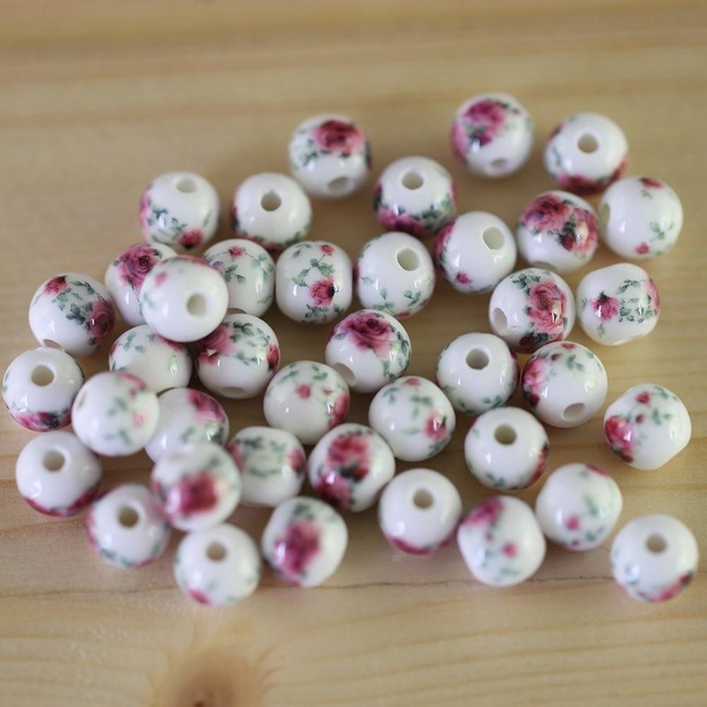 30pcs/set Flowers Printed Loose Beads Creative Chinese Style Beads Jewelry Making Woven Necklaces