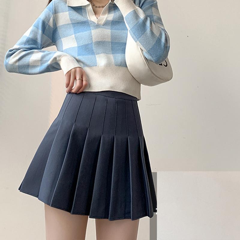Осенне-зимняя женская плиссированная юбка, белая короткая юбка, тонкая клетчатая юбка трапециевидной формы в японскую клетку с высокой талией