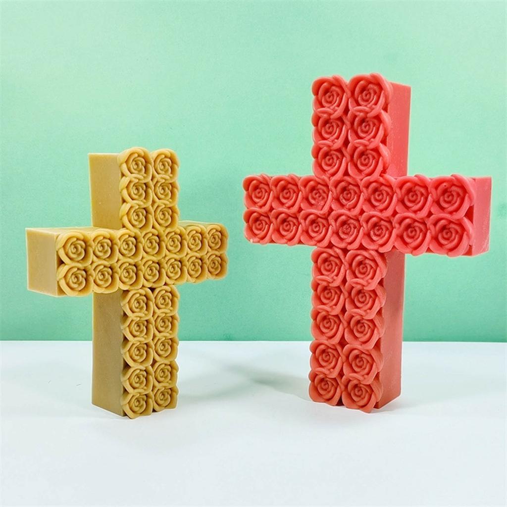 Rose Cross Candle Silicone Mold Rose Blossom Candle Molds DIY Handmade Soap Resin Mold Concrete Gypsum Mould Decorations