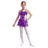 Metallic Girls Dance Dress Tiered Ruffle with Sequins Sleeveless V Neck Performance Costume