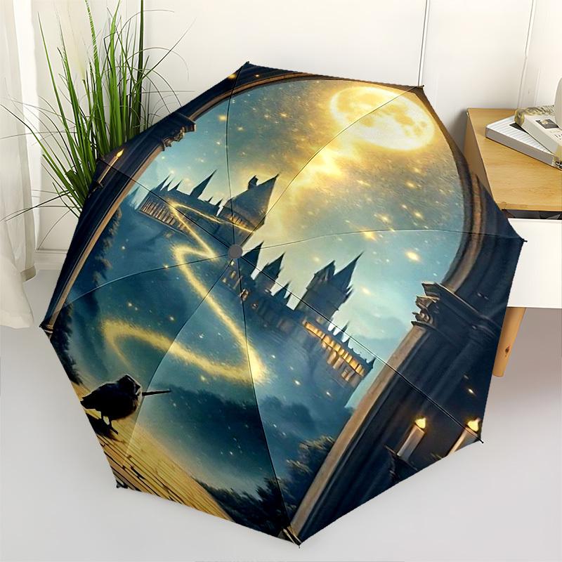 1pc Longing for the castle Automatic Folding Umbrella - Compact 8-Rib Design, Durable Plastic & Iron1085L