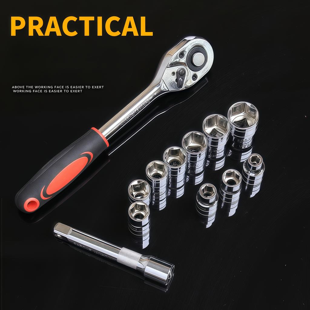 Набор из 12 штук инструментов для ремонта автомобилей, большой трещоточный ключ 1/2, набор быстросъемных торцевых ключей с установленным трещоточным инструментом