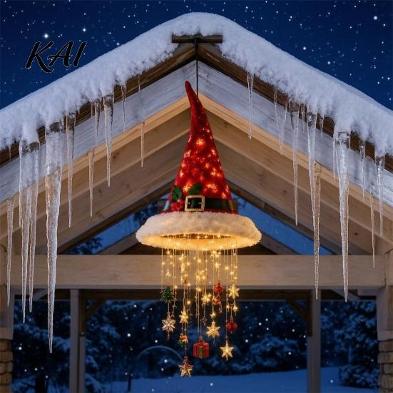 Seasonal Home Decoration Accessories Light?Up Santa Hat Hanging Chandelier DIY Kit, Warm LED Christmas String Lights Decorative Ornament Pendant