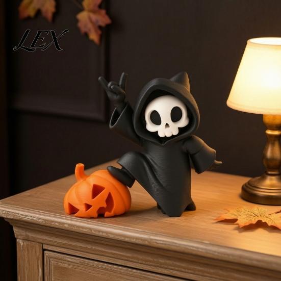3D Printed PLA Halloween Gift Little Pumpkin Skull Ornament, Decor, Cute Desktop Handheld Sculpture Figurine for Home Table Decoration And Festive