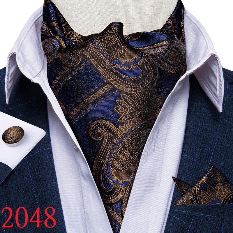 Men's Vintage Cravat Ascot Tie Self Paisley Floral British Style Gentleman Silk Tie Set For Party