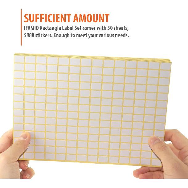 Pack of 5880, 30 Sheet White Rectangle Labels Small Blank Stickers Self Adhesive Writable Stickers for Office Home DIY Craft Supplies 0.35 x 0.5 inch
