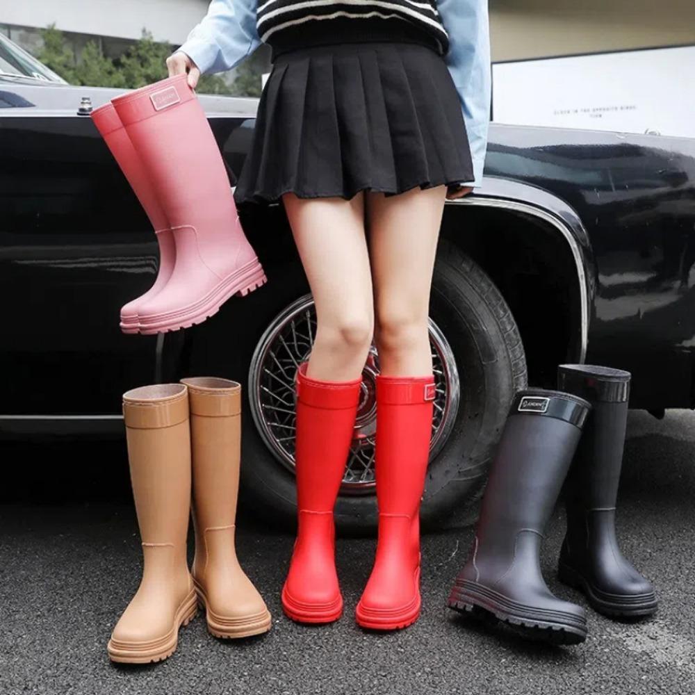 Fashion PVC High Tube Rain Boots Non-slip Thick Bottom Outdoor Water Shoes Rubber Shoes Waterproof Rain Shoes For Women