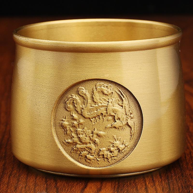 Brass Dragon and Phoenix Wine Glass Office Living Room Entrance Decoration Lucky Basin Desktop Ornament Creative Metal Handicraft