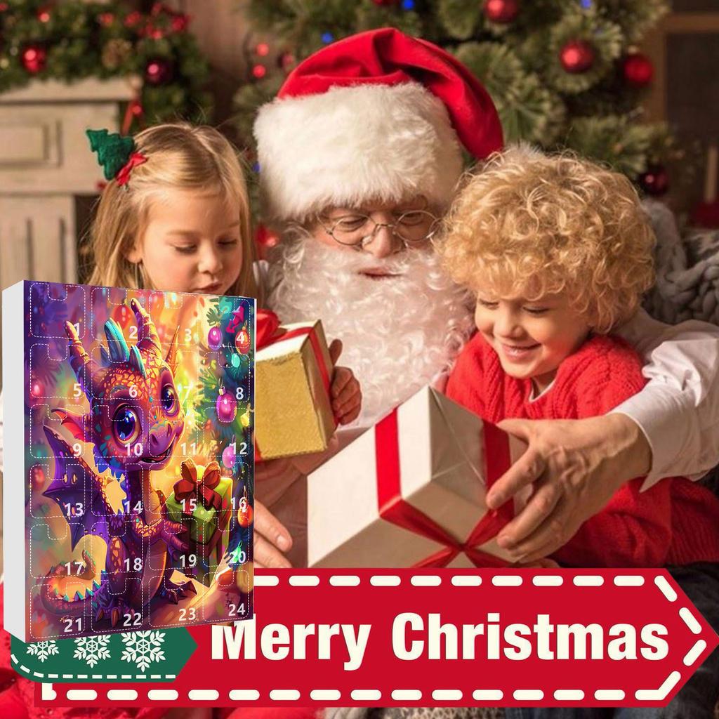 2D Коробка-адвент-календарь, Рождественский календарь обратного отсчета (с декоративной игрушкой-драконом), 24-дневный рождественский адвент-календарь, украшение для рождественской елки