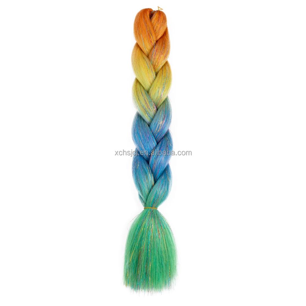 Customized Soft Heat Resistant Fiber Festival Ombre Pure 2 3 4 5 Tone Color Tinsel Glitter Jumbo Braiids