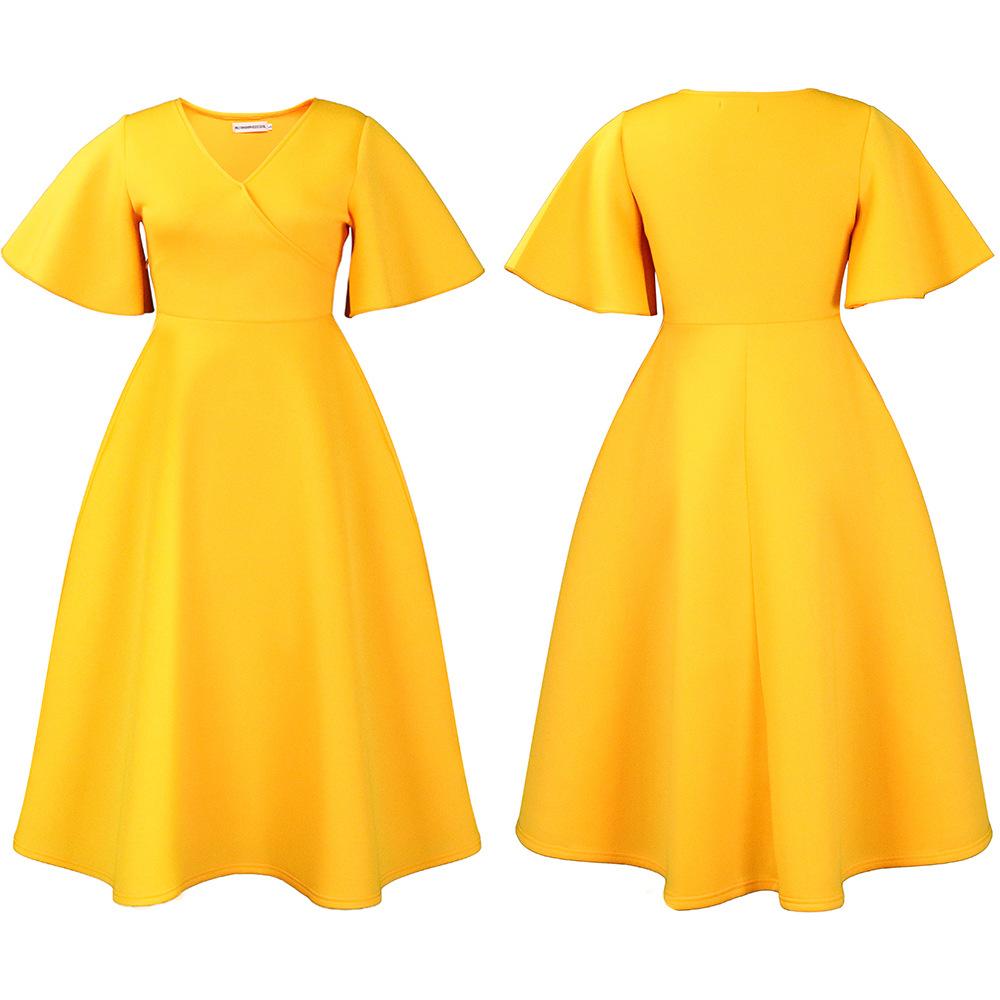 Летнее женское платье больших размеров с расклешенными рукавами и v-образным вырезом, модное темпераментное платье с большой юбкой и подолом