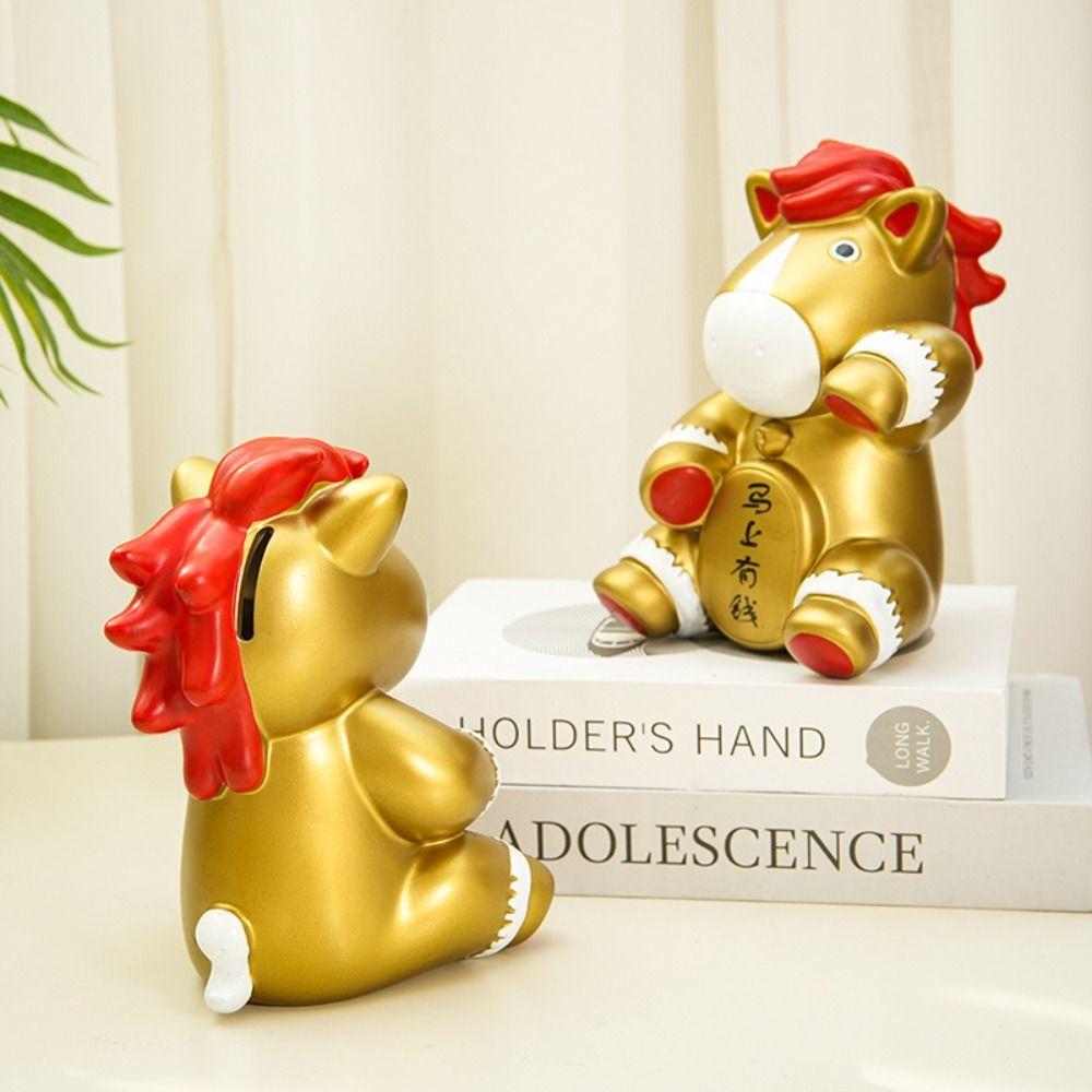 Gold Horse Money Jar Animal Coin Saving Box Durable Horse Piggy Bank New Year Celebration