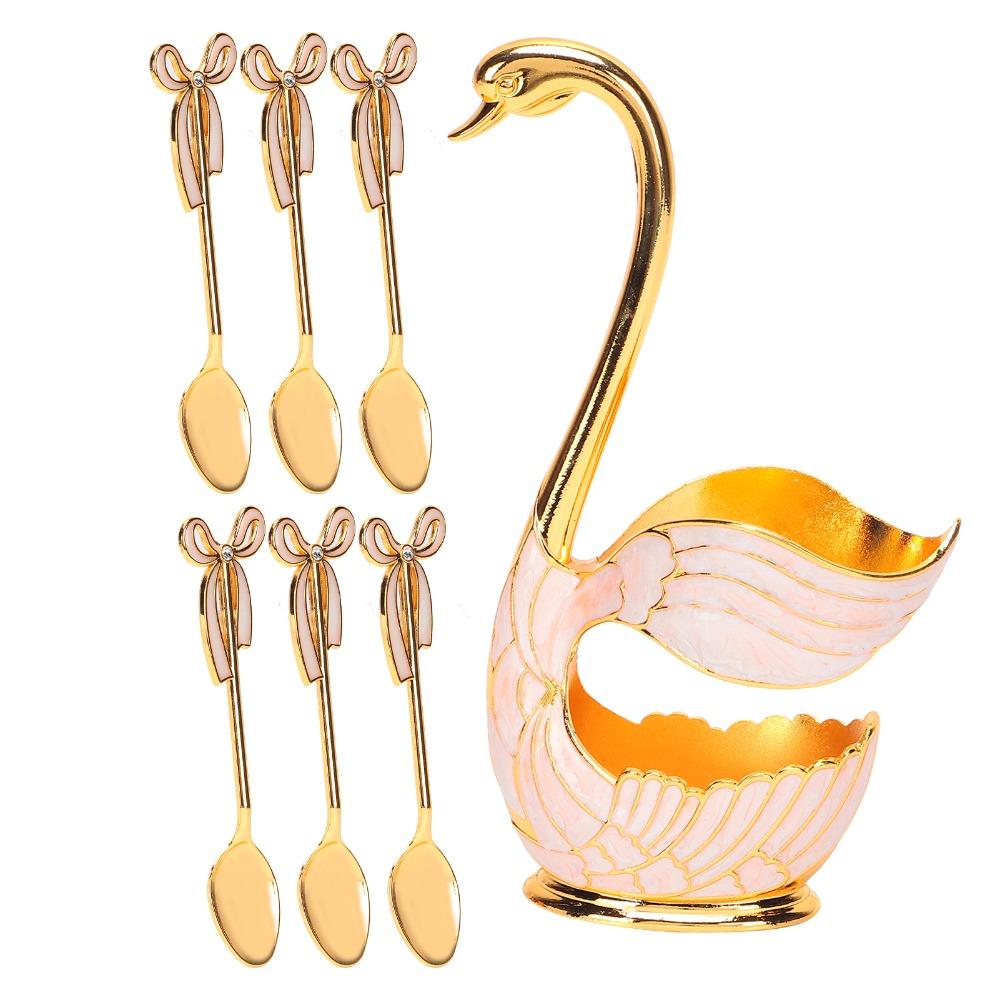7pcs Zinc Alloy Coffee Spoon Set Gold Tea Spoon Set Dessert Spoons Spoon Fork Set For Fruit