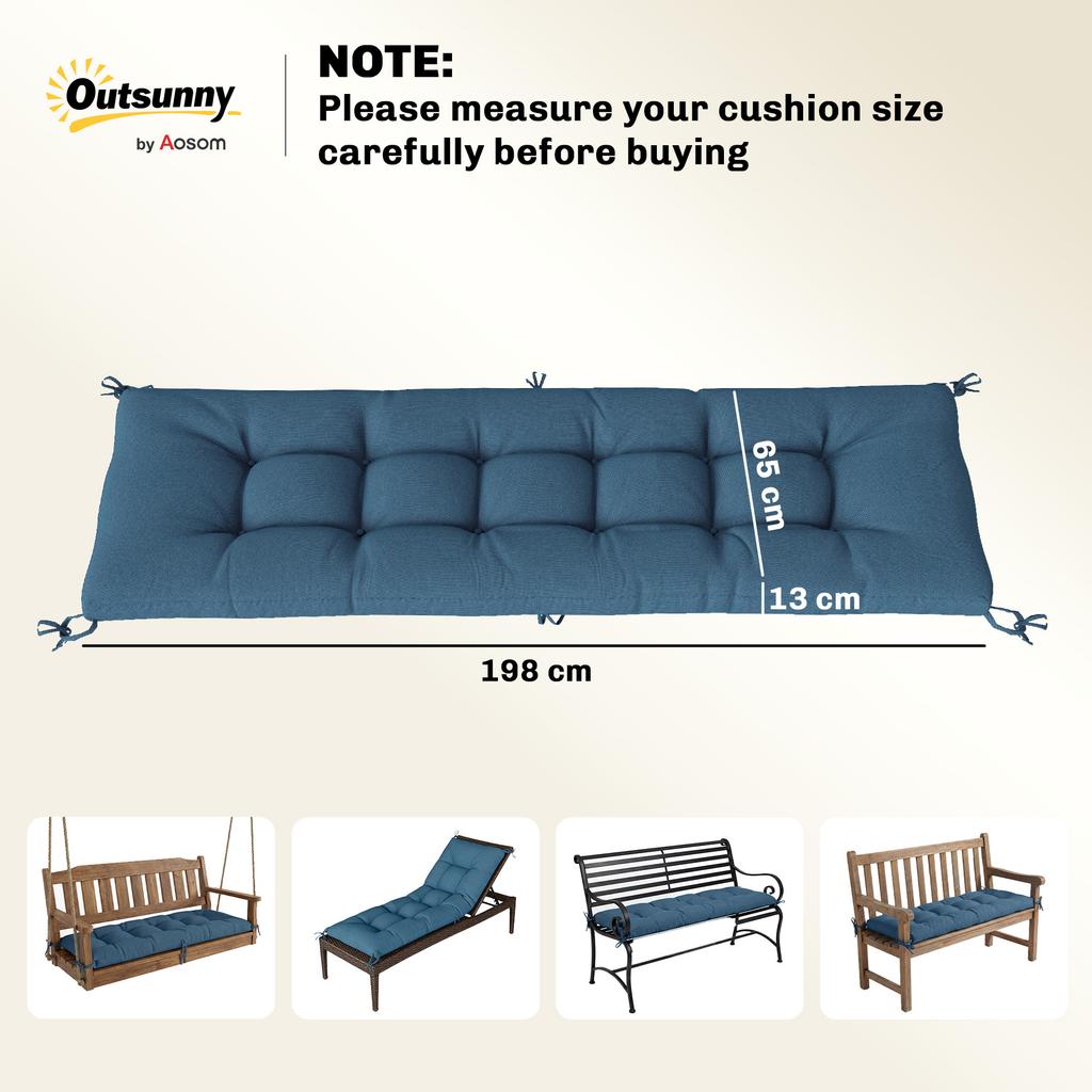 Sun Lounger Cushion, Memory Foam Patio Chair Cushion with Ties, Outdoor Seat Pad Fits 190 x 60 cm Lounger, Blue