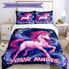 3pcs Custom Name Magical Unicorn Dreams Bedding Set Printed Bedding Set Duvet Cover Closure Includes 1 Duvet Cover & 2 Pillowcases Bedroom Decor