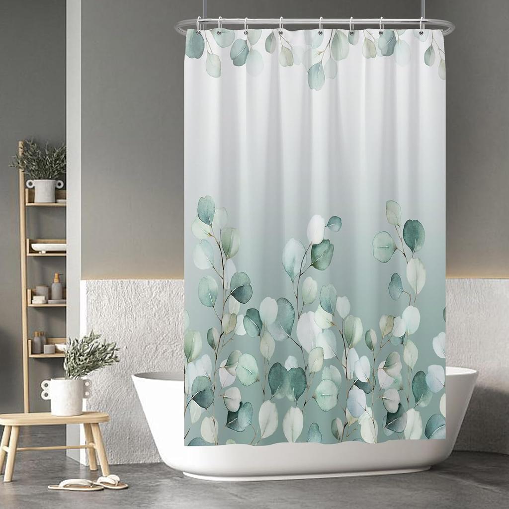 Elegant Botanical Eucalyptus Leaf Shower Curtain Liner Waterproof Greenery Decor Polyester Bathroom Home Shower Curtain