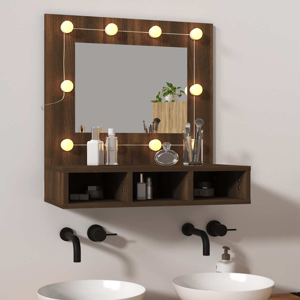 Vidaxl Szafka Z Lustrem I Oświetleniem Led, Brązowy Dąb, 60X31,5X62 Cm