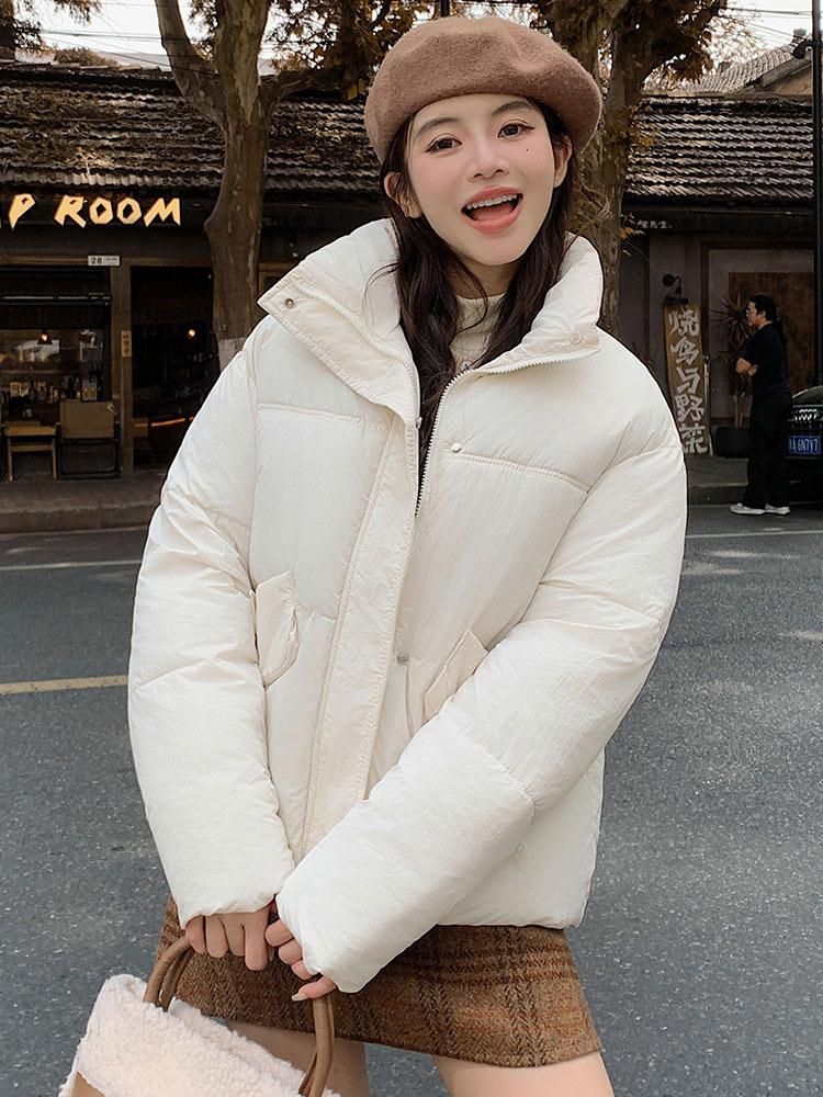 2024 New Casual Stand Collar Winter Women's Puffer Jacket Clothes Cropped Parkas Coat Down Cotton Padded Outwear