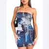 Женское мини-платье-труба bodycon с абстрактным принтом, драпировкой, для вечеринки